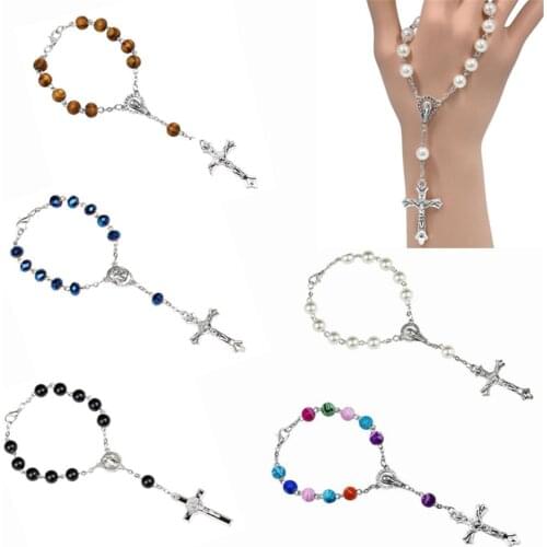 Catholic One Decade Pocket Rosary Prayer Beads Crucifix Cross Christian Bracelet