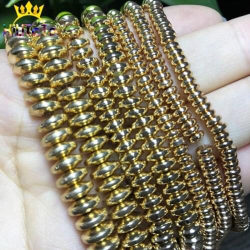Natural Stone Gold Rondell Hematite Beads Round Loose Spacer Beads For Jewelry Making DIY Bracelets Accessorie 15"Strand 4/6/8mm