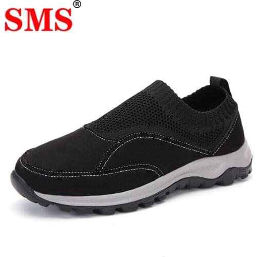 SMS New Men Hiking Shoes Outdoor Breathable Sneakers Slip-On Trekking Shoes Man Soft Non-slip Walking Sneakers Sport Shoes Male