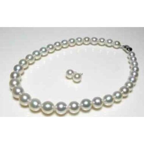 Set of huge 10-11mm round white pearl necklace 18"& earring