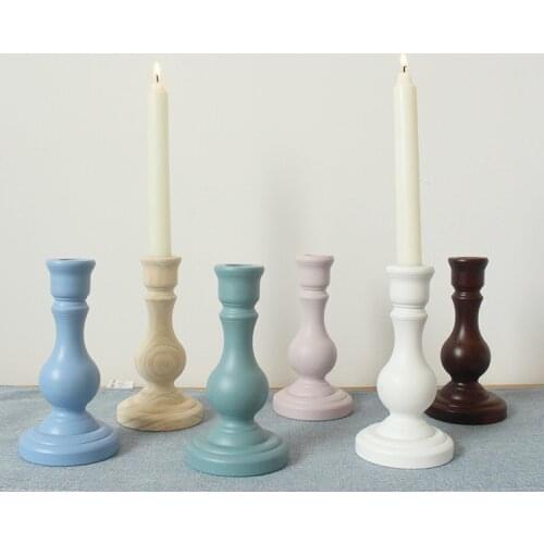 Home Furnishing Solid Wood Candle Holder Decoration Pink Blue White Simple Candle Holder Petty Home Candle Holder Decoration