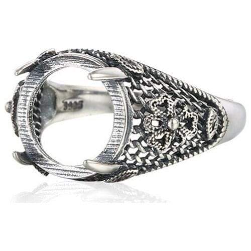 Ring Blank for 12x12mm Round Cabochons Adjustable Ring Base Thai Sterling Silver Antique Style Ring Setting SR0132