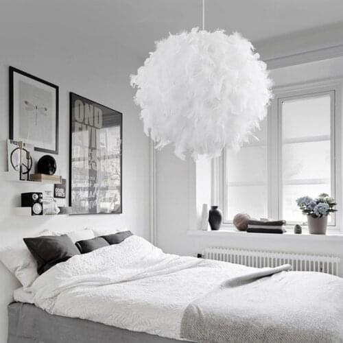 Modern Feather Pendant Ceiling Light E27 Adjustable Rope Lighting Hanging Lamp Fitting Bedrooms