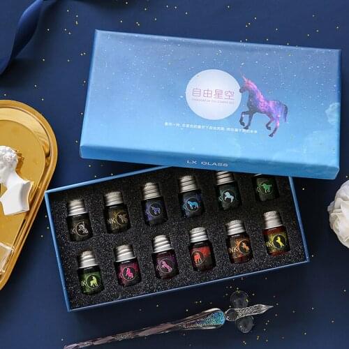 Glass dip pen ink with golden powder 12 colors ink for fountain pen 5ml/bottle