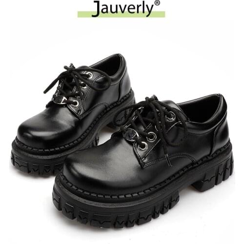 2021 New Women Platform Shoes Autumn Street Gothic Style Leather Shoes Fashion Lace Up Sports Leather Shoes Woman