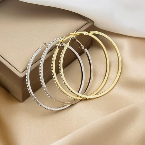 Fashion Big Circle Crystal Earrings For Women Girls Hot Sell Rhinestone Round Statement Stud Ear Jewelry Party Gifts