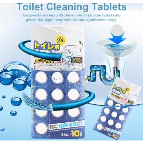 10PCS Toilet cleaning Tablets Powerful Safe Sink Drain Cleaner Toilet Cleaning Deodorant Agent for Dissolving Grease Hair