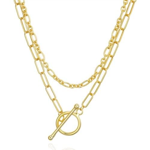 100% S925 sterling silver Korean jewelry European To buckle European and American style double chain necklace short neck chain