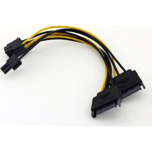 1x Dual SATA 15 Pin Male to PCI-E Express 6+2 Pin 8Pin Female Video Power Connector Adapter Y Splitter Cable 20cm