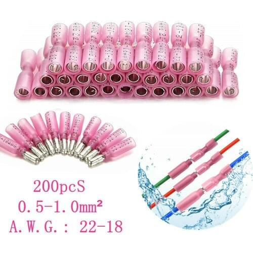 200Pcs Insulated Heat Shrink Wire Crimp Connectors Male&Female Crimp Bullet Terminals Electrical Wire Splice terminals 22-18AWG