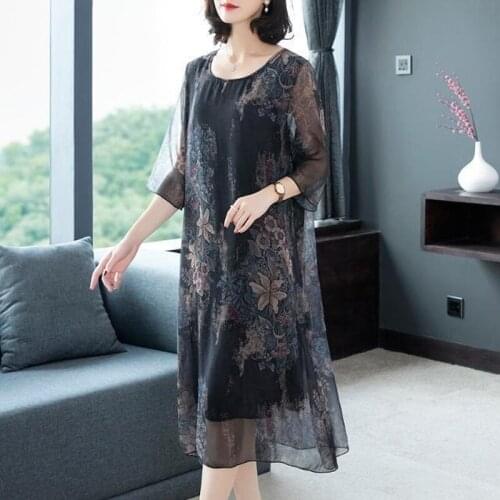 2021 Vintage Chiffon Dress 5XL Plus Size Floral Print Spring Half Sleeve Long Dresses Elegant Women Bodycon Party Vestidos X45