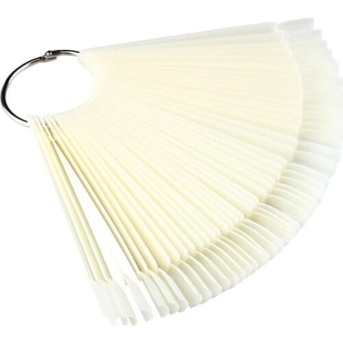 50pcs False Nail Display Fan Board Nail Art Tips Polish UV Gel Decoration Practice Round Hoop Display Stick Clear Natural
