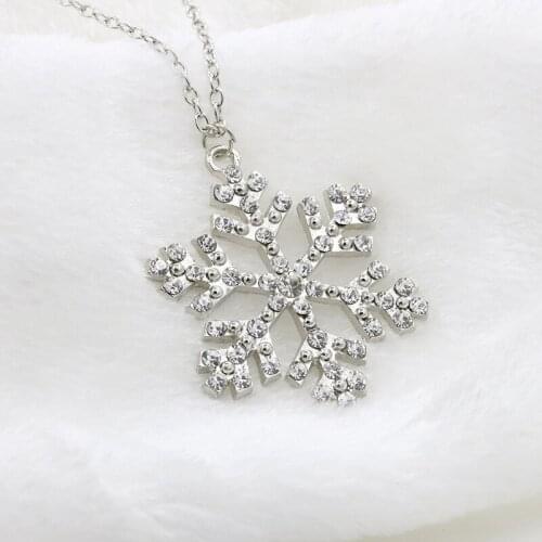 Big Dangle Crystal Snowflake Silver Plated Long Necklace for Women Fashion Jewelry