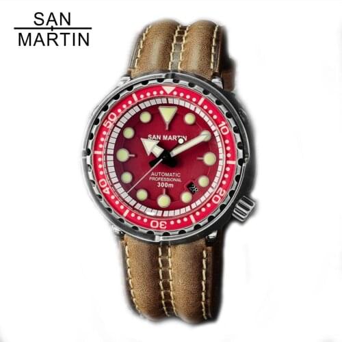 San Martin Retro Black Tuna SBBN015 Mens Watch 30 Bar Sapphire Crystal Stainless Steel Automatic Mechanical Wrist watch for men