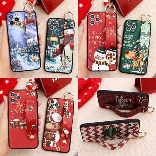 Merry Christmas Wrist Strap Holder Gift Case For iPhone SE 2020 7 6 6S 8 Plus 5 5S X XS XR 12 11 Pro Max Snowman Deer TPU Cover