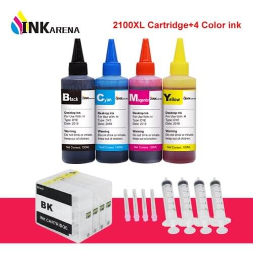 INKARENA PGI 2100XL Printer Ink Cartridge + 4×100ml Bottle Ink Refill Kits For Canon PGI-2100 XL MAXIFY IB4010 IB4110 MB5110