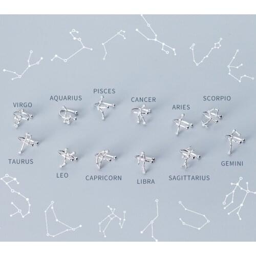 Colusiwei Ear Cuff Genuine 925 Sterling Silver Twelve Constellations Clip Earrings for Women Ear Clips Chic Fashion Jewelry