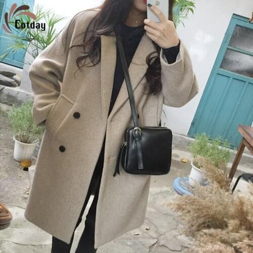 Cotday Single Breasted Autumn And Winter New grace Turn-down Collar Women Streetwear Loose Casual Thin Woolen Blend Coat