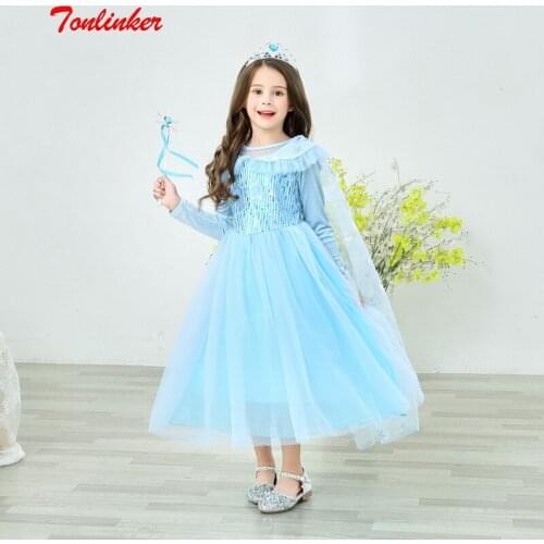 Halloween Girls Cartoon Movie Cosplay Snow Queen Princess Costume Child Carnival Fancy Party Dress Kids Performance Dresses