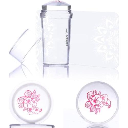 Dual-ended Clear White Jelly Stamper with Rhinestone Silicone Nail Art Stamper Set for Transfer Stamp Plates Image Scraper