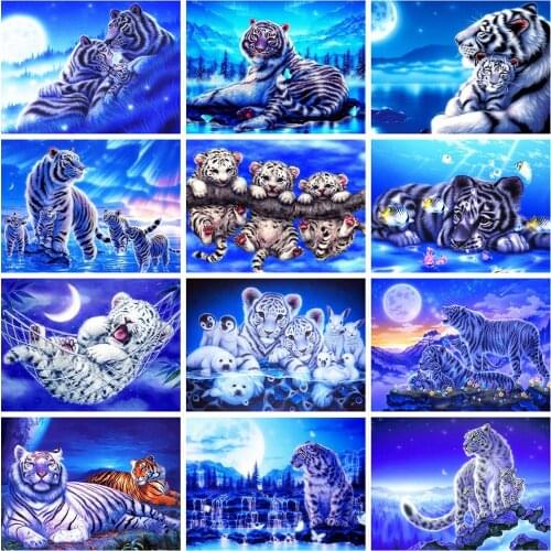 Evershine 5D DIY Diamond Painting Tiger Cross Stitch Full Square Diamond Embroidery Animal Mosaic Rhinestone Pictures Home Decor