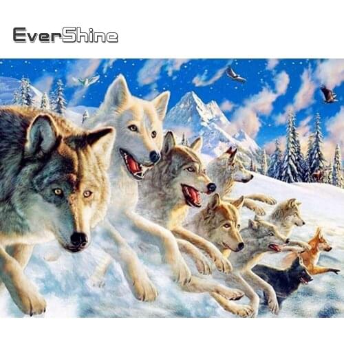 EverShine Diamond Painting Full Square Winter Wolf Diamond Embroidery Animal Picture 5D Rhinestones Mosaic Wall Decor