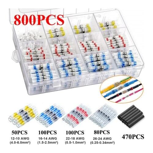 300/600/800Pcs Solder Seal Wire Connectors Kit, Heat Shrink Butt Connectors Waterproof and Insulated Electrical Wire Terminals