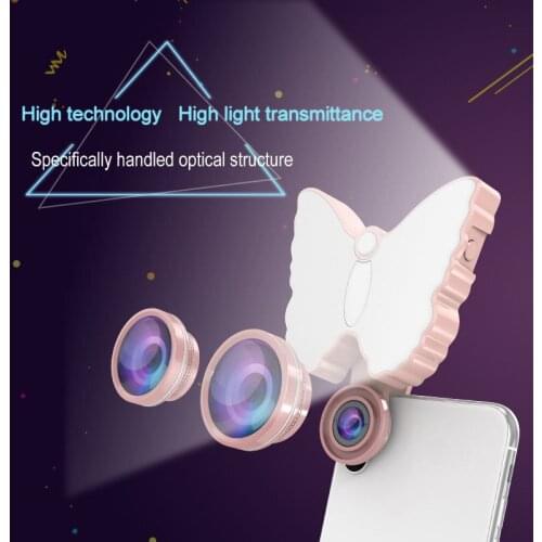 Beautify Skin phone LED Selfie Ring Light Up Flash With 4K HD wide angle + 50X macro camera fisheye lens kit for iPhone