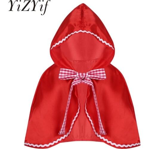 YiZYiF Red Kids Girls Hooded Cloak Cape Halloween Cosplay Party Costume Dress Up Hooded Cloak Baby Little Girls Red Riding Hood