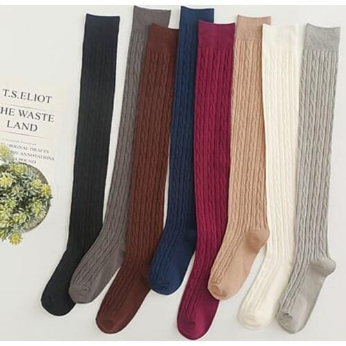 Fashion Twist Long Stockings Women Cotton High Knee Socks School Thigh Stocking Leg Boots Calcetines Christmas