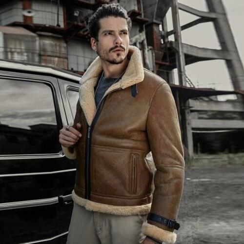 Mens Sheepskin Shearling Jacket Military Style American Pilots Bomber B3 Mens Shearling Coat Mens Fur Coat
