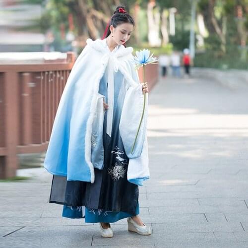 Hanfu Cape Coat Chinese Traditional And Ancient Autumn Winter Long Style Cloak Classical Dance Stage Performance Costumes VO428
