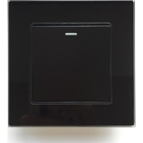 Black Color Wall Socket Glossy Mirror Finish Panel With 1 Gang 1 Way Power Switch Faceplate AC110~250V