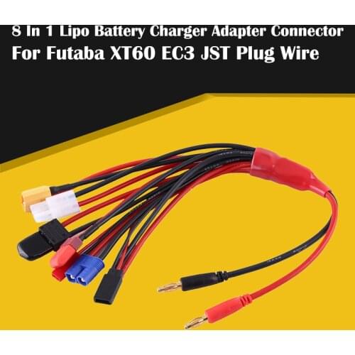 New 8 In 1 Charger 4.0mm Banana Adapter Connector T Tamiya Futaba XT60 EC3 JST Wire Cable Lipo Battery RC Drone Imax B6 B6AC