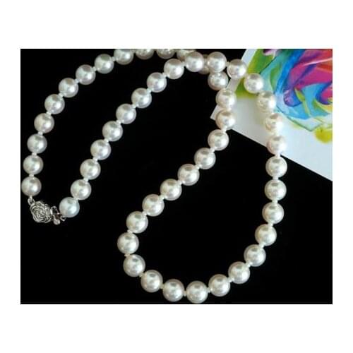 Gorgeous 9-10mm freshwater round white pearl necklace 20inch 925 sliver clasp