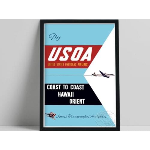 America Air Travel Poster, Airline Flying Propaganda Canvas Painting, Concise Blue White Background Wall Picture Home Decor Gift