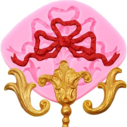 Baroque Bow Relief Silicone Mold Wedding Cake Border Fondant Molds Cake Decorating Tools Candy Clay Chocolate Gumpaste Moulds