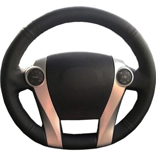 Hand Sewing Car Steering Wheel Cover Wrap Cow Leather Suede For Toyota Prius 30(XW30) Prius C Prius V 2011-2020 Aqua Prius