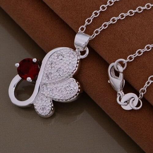 AN895 silver color stearling silver Necklace silver color fashion jewelry pendant leaf inlaid red stone /bxvakpca birajzya