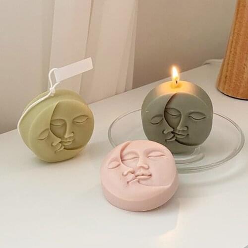 Moon Love Sun Design Bee wax Candle Silicone Molds Love Face Soap Molds Handmade Ornaments Plaster Candle Mold for Candle Making