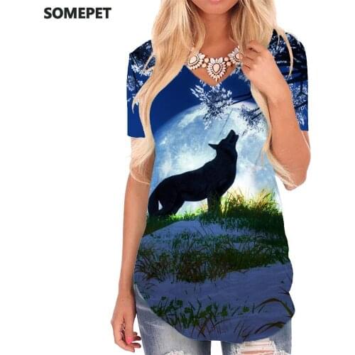 SOMEPET Wolf T Shirt Women Animal Shirt Print Anime Funny T shirts Moon T-shirts 3d Flower Tshirts Printed Womens Clothing