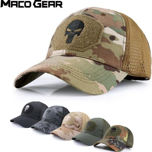 Summer Tactical Military Camouflage Baseball Mesh Skull Cap Adjustable Sunshade Hat Camping Hunting Hiking Breathable Caps Men