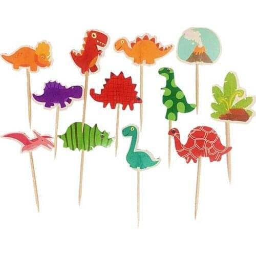 Dinosaur Theme Cake Toppers Dino Party Cupcake Wrappers Happy Birthday Party Decorations Kids Favors Cake Flag Baby Shower