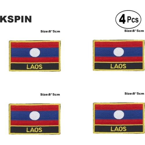 Laos Rectangular Shape Flag Iron on Saw on Patches Embroidered Flag Patches National Flag Patches for Clothing