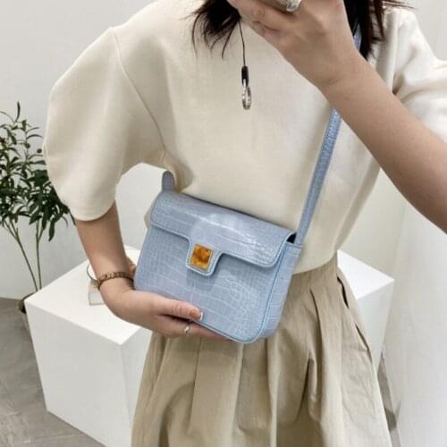 Vintage Stone pattern Square New PU Leather Womens Designer Handbag Solid color Crossbody bag Small Square Bag