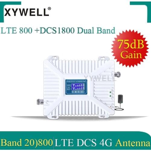 XYWELL 4G LTE 800 Band 20) LTE DCS 1800 Dual Band Cellular Signal Repeater 4G LTE Amplifier GSM 4G 800 1800 Moblie Booster