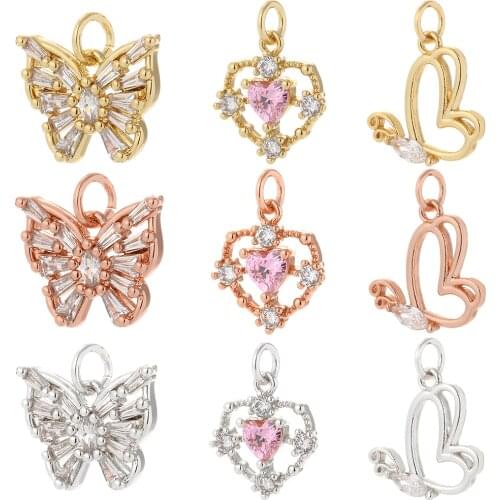 Butterfly Jewelry Charms for Earring Necklace Bracelet Making Gold Cute Heart Designer Diy Pendant Charms Pave Zircon Animals