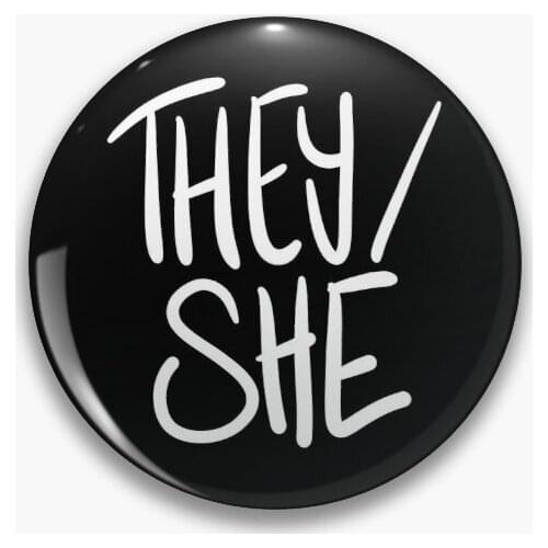 They She V5 Black White Soft Button Pin Funny Cartoon Brooch Decor Cute Women Lover Badge Metal Lapel Pin Gift Collar Jewelry