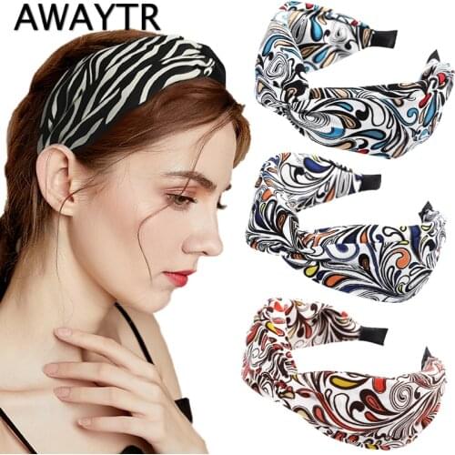 AWAYTR New Bohemia Headband Knot Hair Hoop for Women Retro Fabric Cross Hairband Headwrap Wide Bezel Girls Hair Accessories