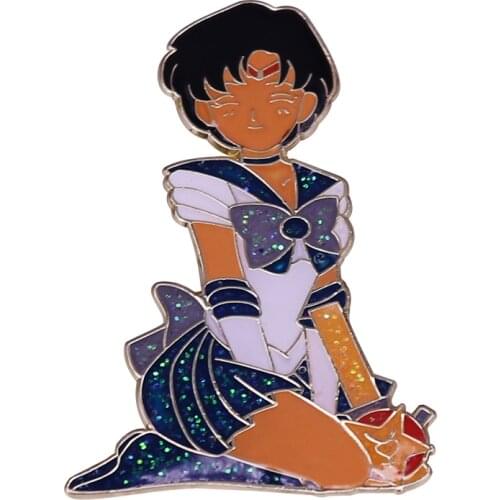 Sailor Mercury Badge Gilliter Love Girl Enamel Pin Lunna warrior Brooch Japanese Anime Jewelry